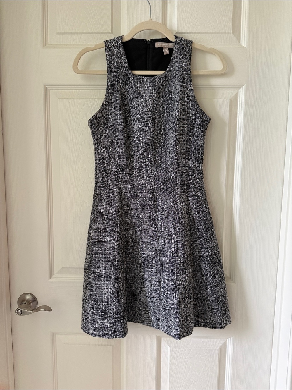 Banana Republic Black and Gray Textured Tweed Fit-and-Flare Mini Dress